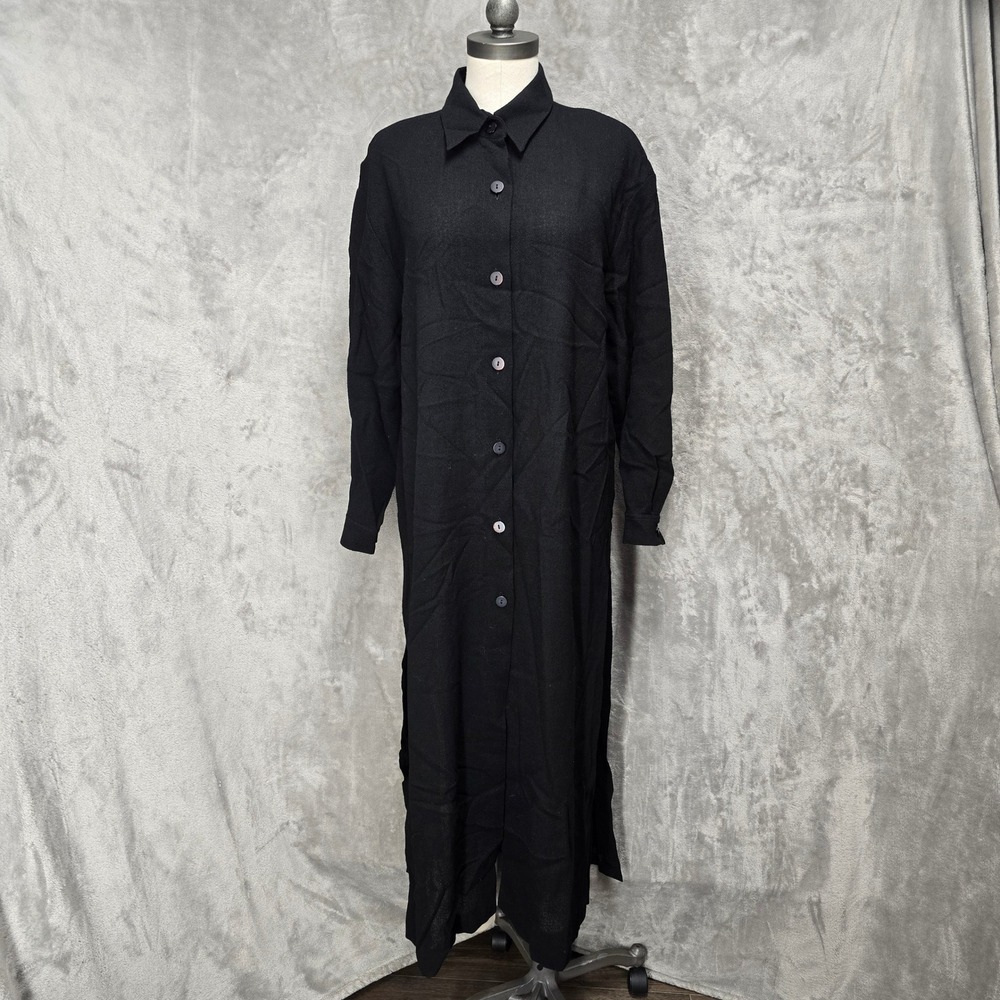 Linda Allard Ellen Tracy Black 100% Wool Longline Coat‎ Jacket Women 8 Career